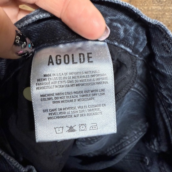 AGOLDE Denim High Rise Cropped Jeans Raw Hem Distressed Black Wash Size 24 - Picture 11 of 11